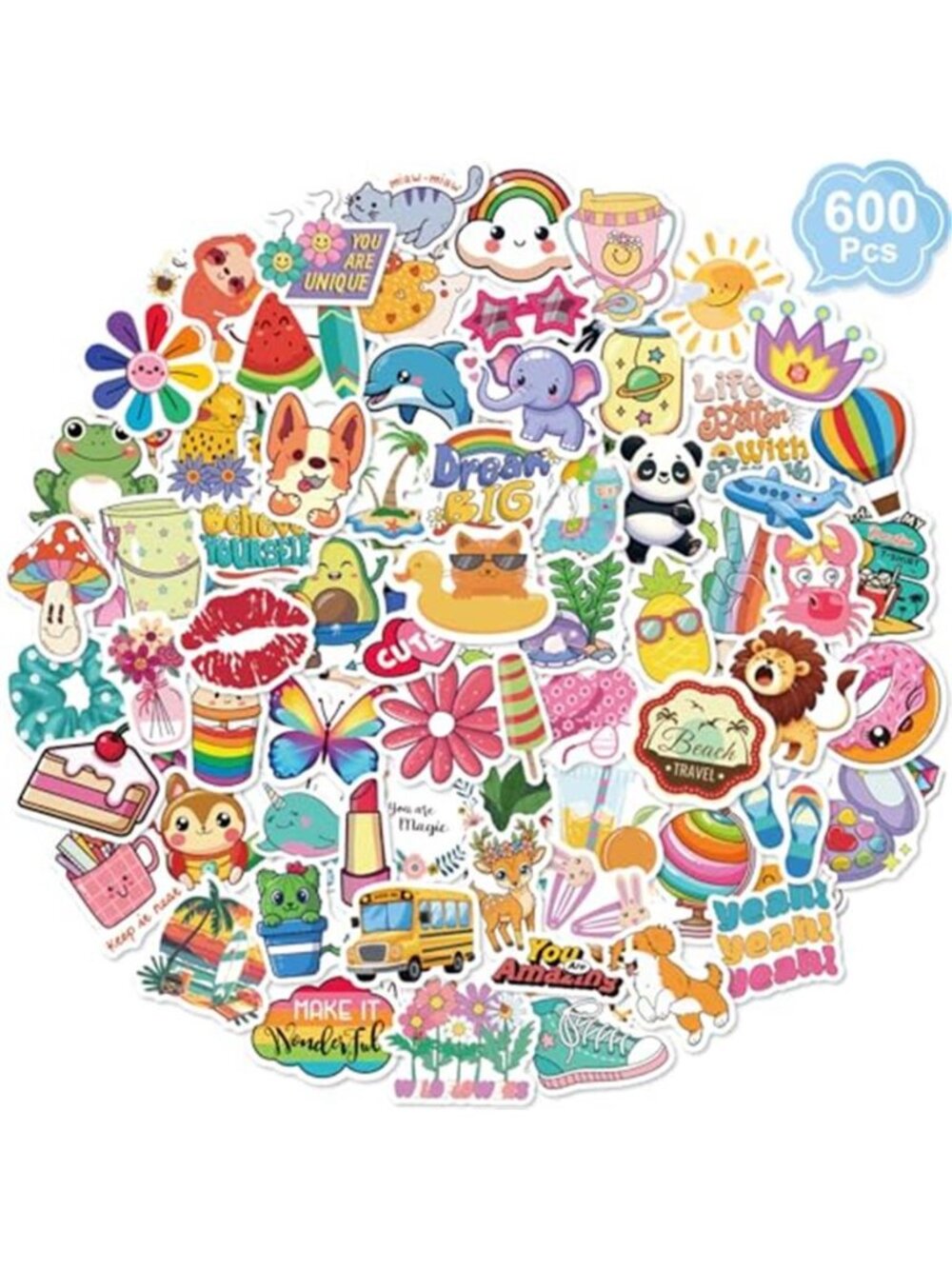 Vloso 600 PCS Cute Stickers for Kids,Kawaii Water Bottle Stickers Bulk